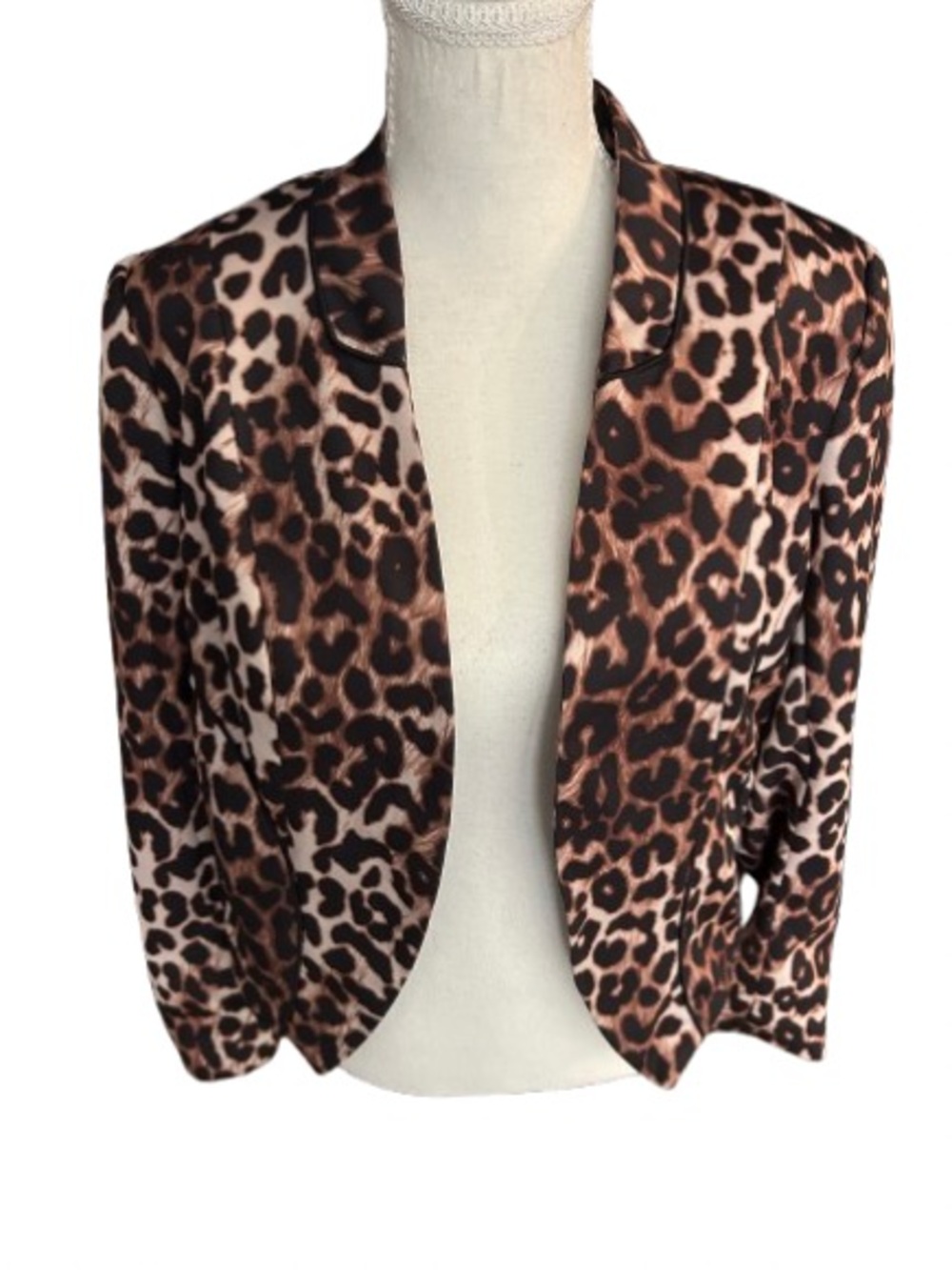 Medium THALIA SODI Open Leopard Jacket Animal Boho Safari Lightweight Blazer